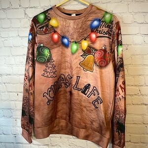XL Men’s HAIRY CHEST “ Christmas Life”long sleeve tee shirt.  Ugly Christmas